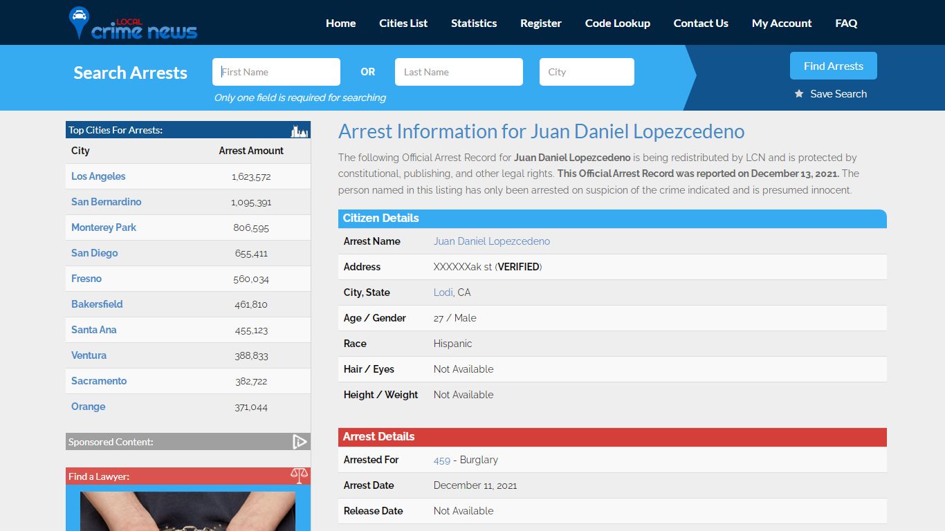 Juan Daniel Lopezcedeno Arrest Record Details | Local ...