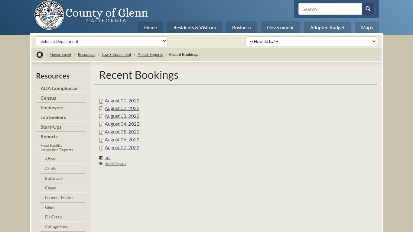 Recent Bookings | County of Glenn